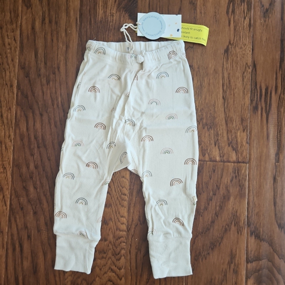 NEW Makemake Organics 2T Toddler Boy Girl White Rainbow Harlem Pants